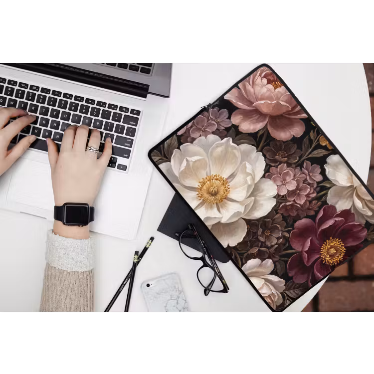 Bloemen - Boeket - Klassiek - Donker - Rood laptophoes neopreen klein -bureau