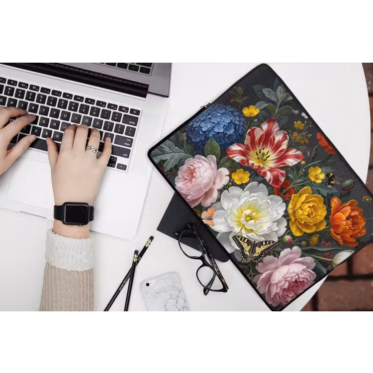 Bloemen - Boeket - Klassiek - Kleurrijk - Natuur laptophoes neopreen klein -bureau