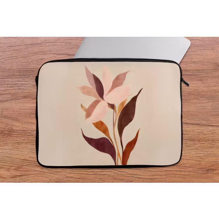 Bloemen - Blaadjes - Minimalistisch - Roze laptophoes neopreen klein -tafel