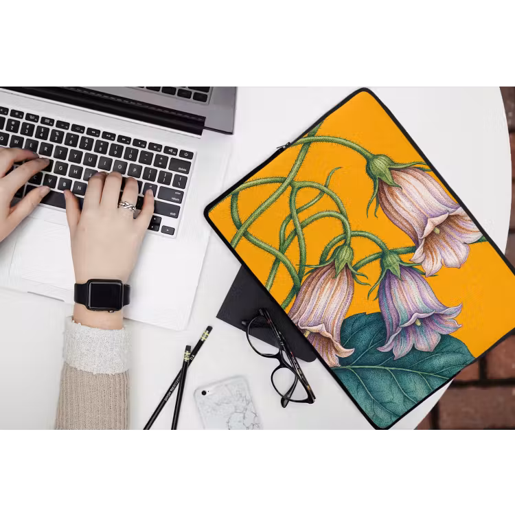 Laptop hülle - Blumen – Botanik – Gelb - Bloemen - Botanisch - Geel laptophoes neopreen klein