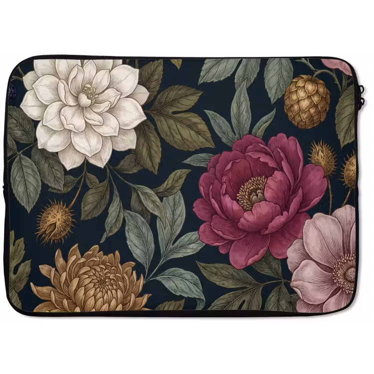 Bloemen - Botanisch - Illustratie - Donker - Vintage laptophoes neopreen klein -zkaufland3dotto