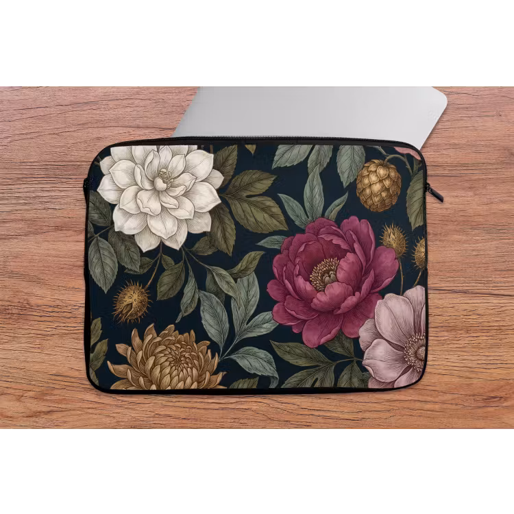 Bloemen - Botanisch - Illustratie - Donker - Vintage laptophoes neopreen klein -tafel