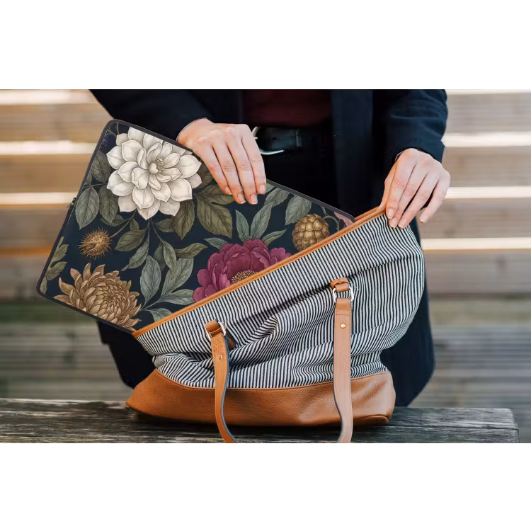 Bloemen - Botanisch - Illustratie - Donker - Vintage laptophoes neopreen klein -tas