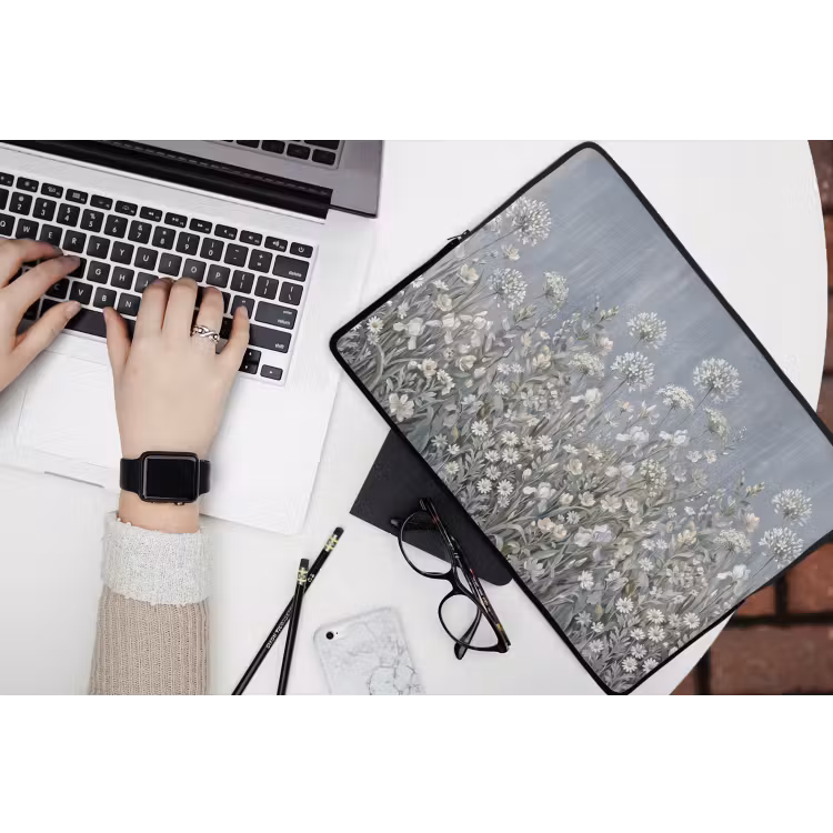 Bloemen - Botanisch - Blauw laptophoes neopreen klein -bureau