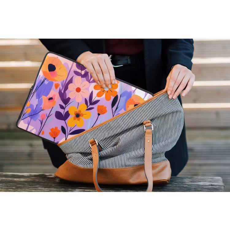 Bloemen - Kleurrijk - Bladeren laptophoes neopreen klein -tas