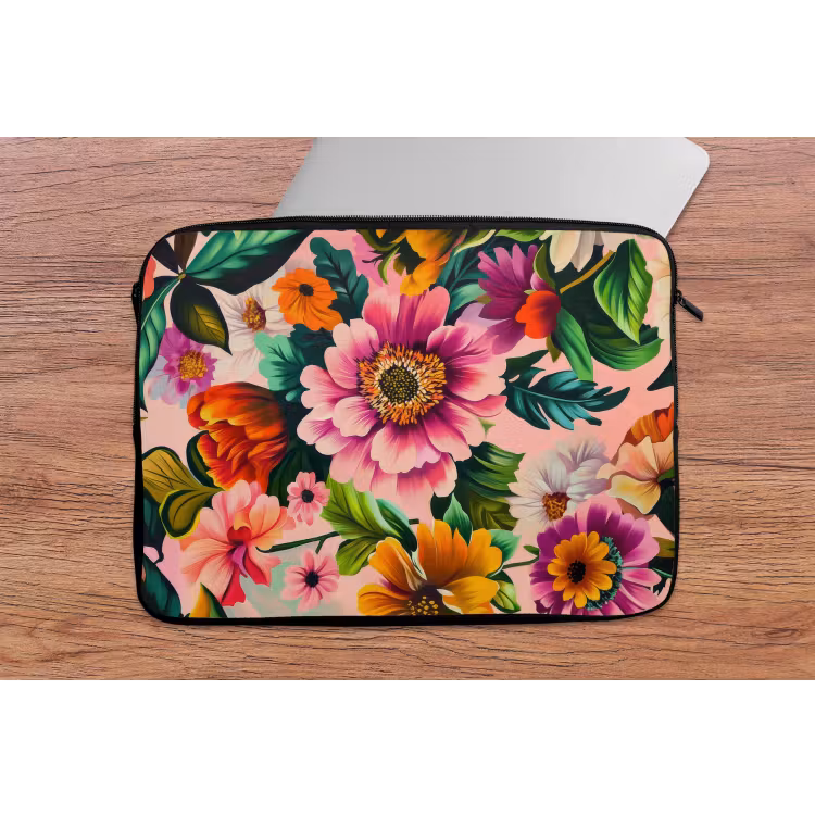 Bloemen - Kleurrijk - Roze laptophoes neopreen klein -tafel