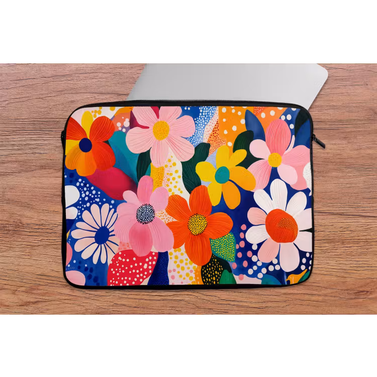Bloemen - Kleurrijk - Stippen laptophoes neopreen klein -tafel