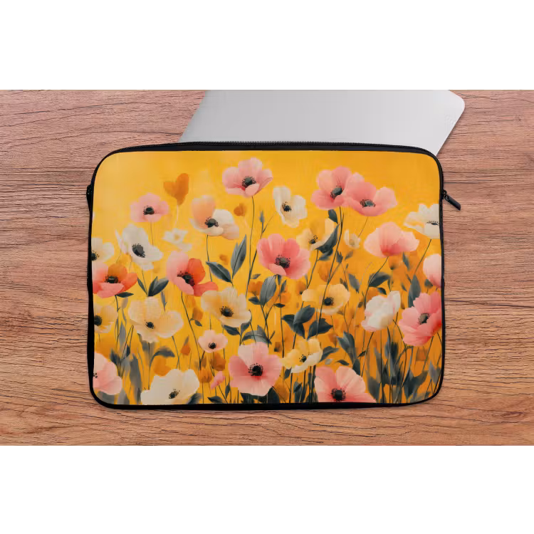 Bloemen - Veld - Geel laptophoes neopreen klein -tafel