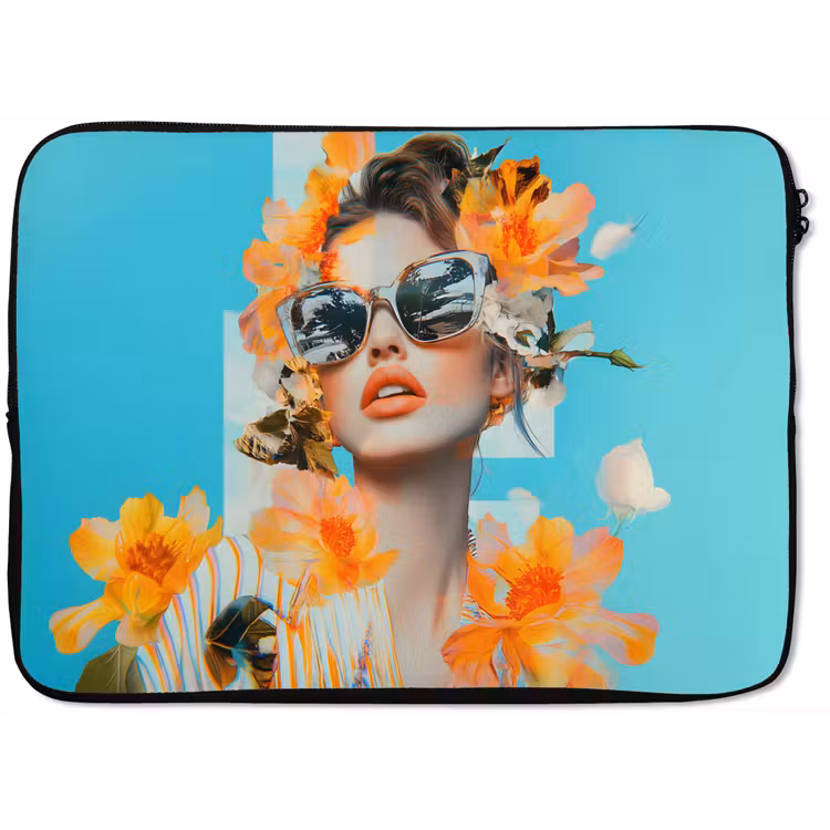 Bloemen - Vrouw - Zonnebril - Blauw laptophoes neopreen klein -zkaufland3dotto