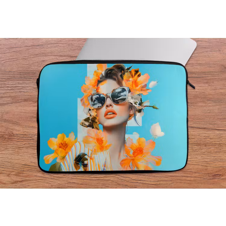 Bloemen - Vrouw - Zonnebril - Blauw laptophoes neopreen klein -tafel