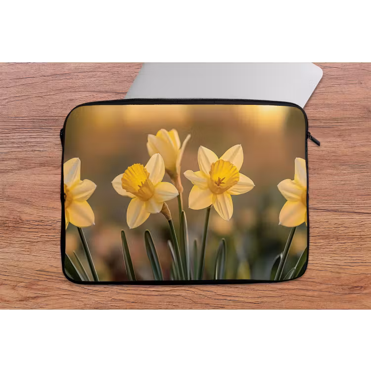 Bloemen - Geel - Wazig laptophoes neopreen klein -tafel