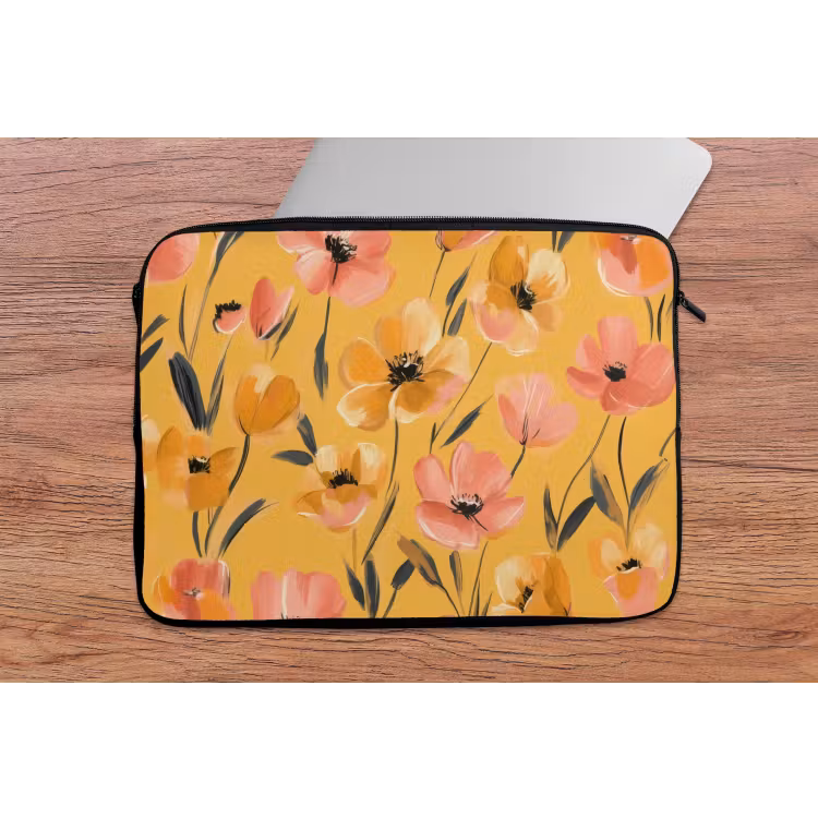Bloemen - Geschilderd - Geel laptophoes neopreen klein -tafel