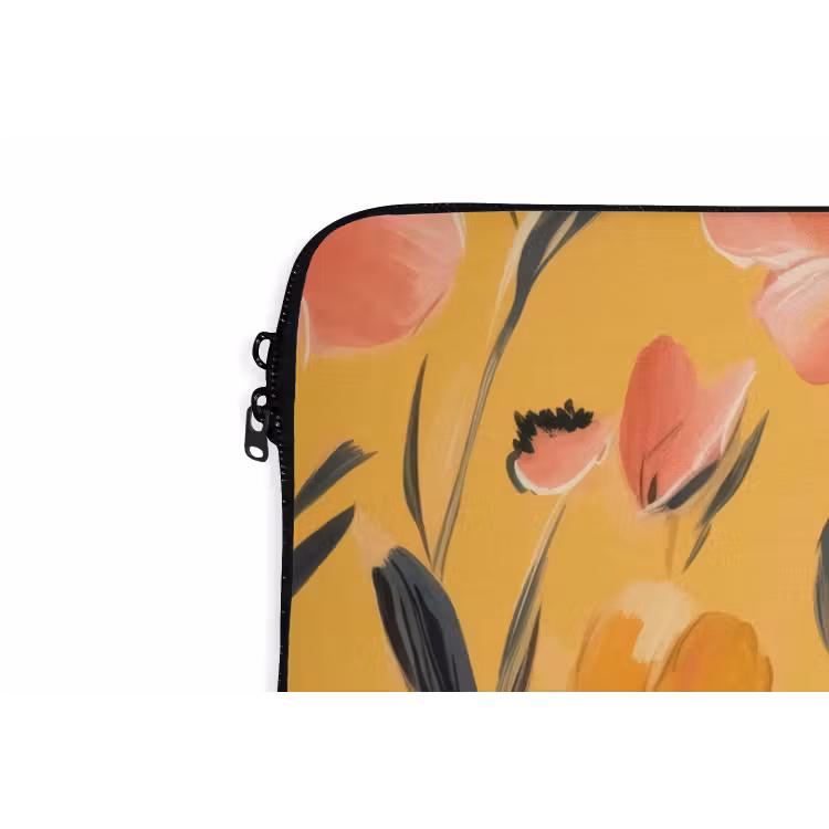 Bloemen - Geschilderd - Geel laptophoes neopreen klein -detail