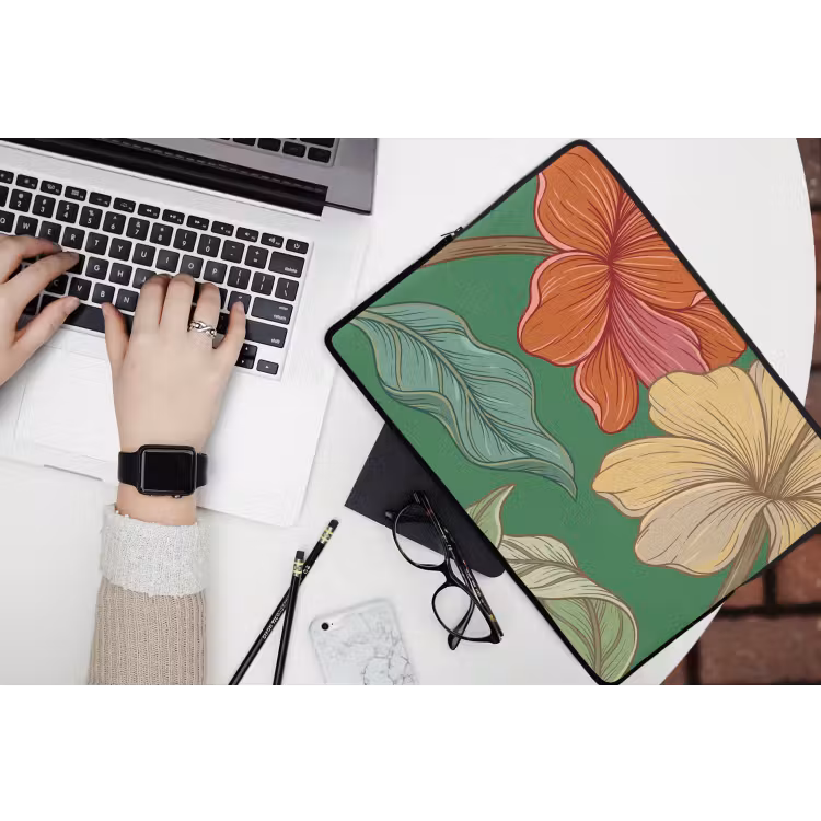 Laptop hülle - Blumen – Grün – Illustration - Bloemen - Groen - Illustratie laptophoes neopreen klein