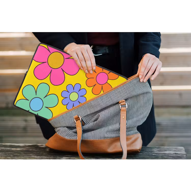 Bloemen - Illustratie - Kleurrijk laptophoes neopreen klein -tas