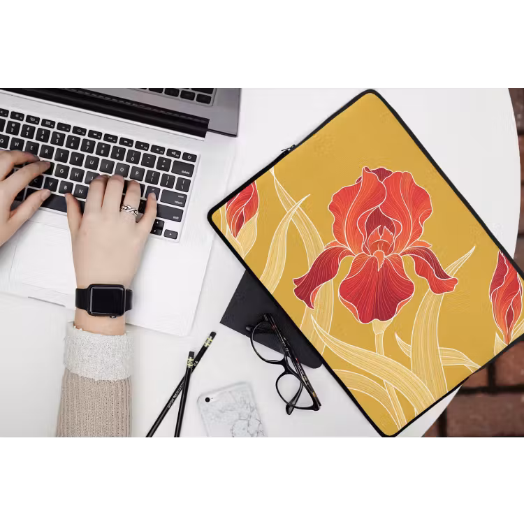 Laptop hülle - Blumen – Illustration – Rot - Bloemen - Illustratie - Rood laptophoes neopreen klein