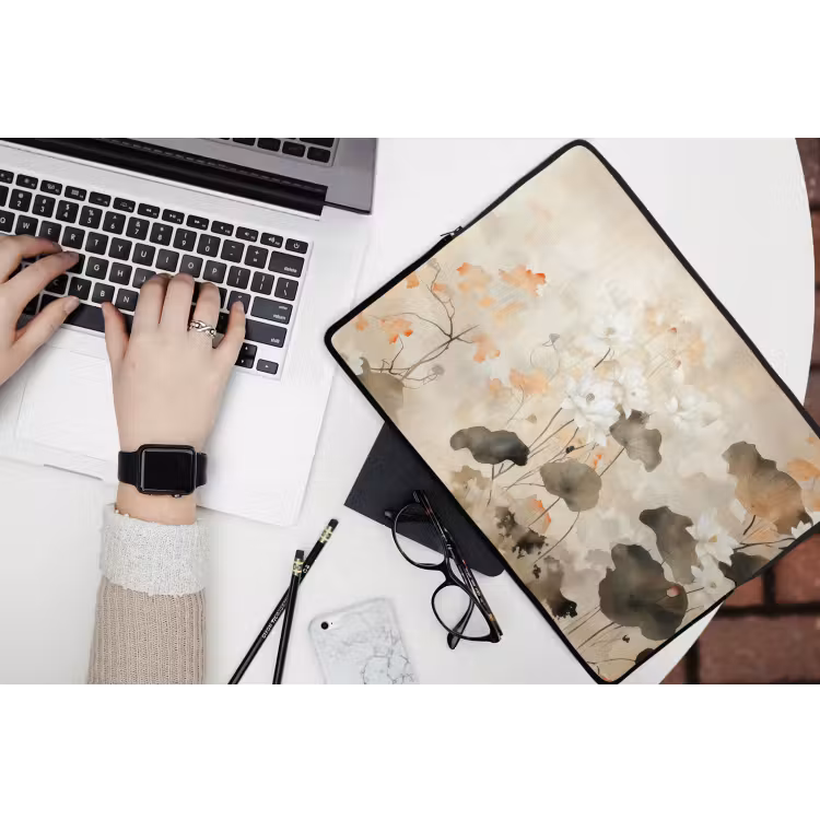 Bloemen - Japandi - Wabi sabi laptophoes neopreen klein -bureau