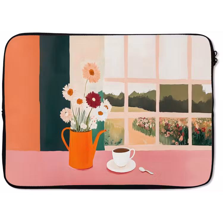 Bloemen - Koffie - Raam laptophoes neopreen klein -zkaufland3dotto