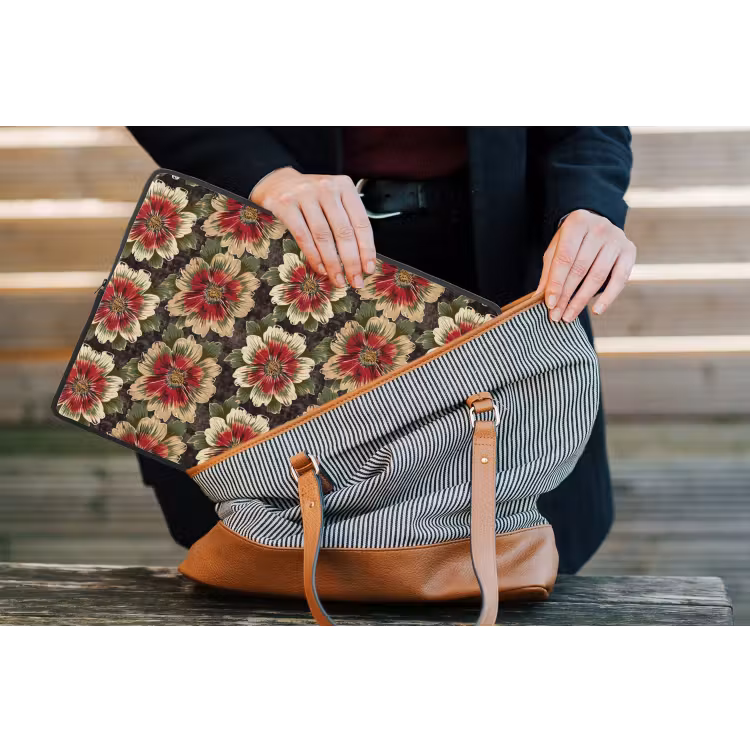 Bloemen - Klassiek - Patroon - Rood laptophoes neopreen klein 279 -tas