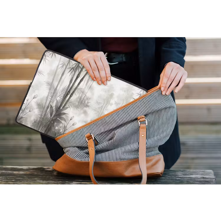 Bloemen - Knop - Tuin - Illustratie - Wit laptophoes neopreen klein -tas