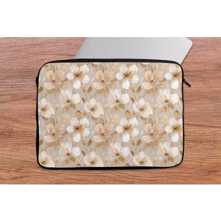 Bloemen - artistiek - Goud laptophoes neopreen klein 279 -tafel
