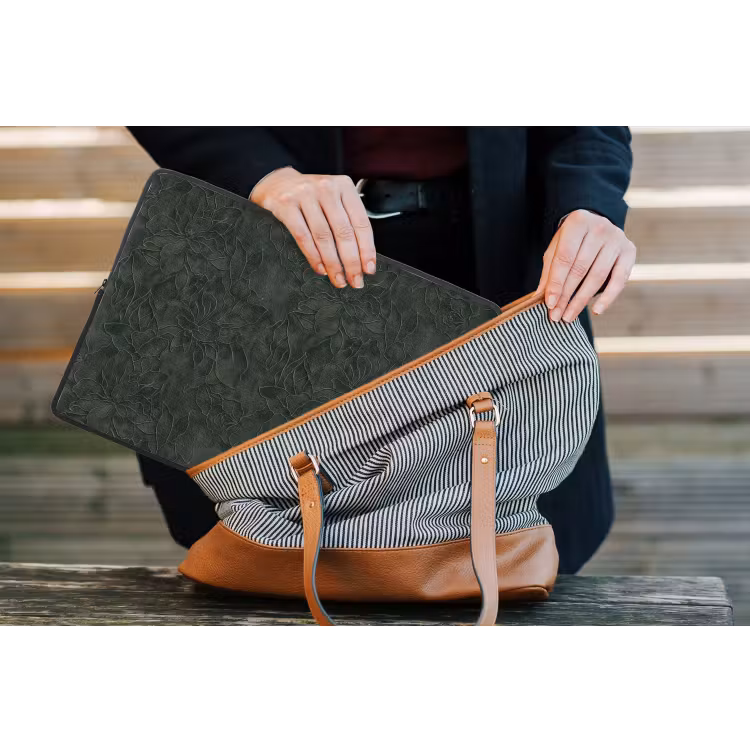 Bloemen - Lijnen - Groen laptophoes neopreen klein 279 -tas