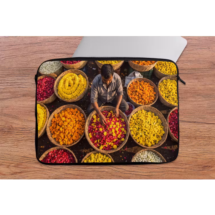 Laptop hülle - Blumen – Markt – Bunt - Bloemen - Markt - Kleurrijk laptophoes neopreen klein