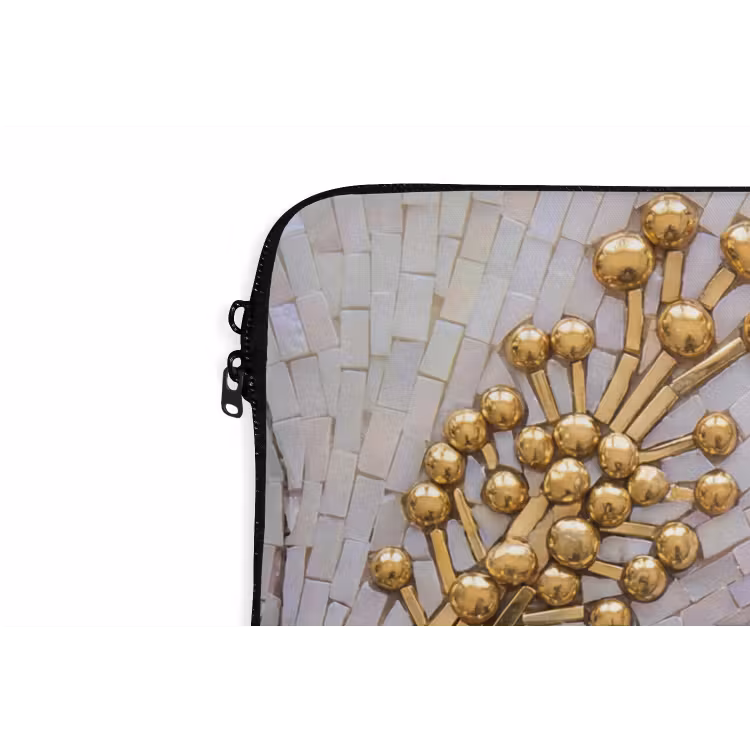 Bloemen - Mozaïek - Kunst - Modern - Goud laptophoes neopreen klein -detail