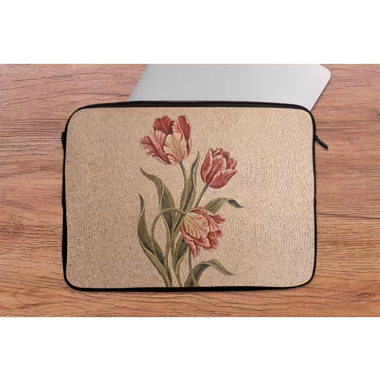 Bloemen - Mozaïek - Rood - Groen - Kunst laptophoes neopreen klein -tafel
