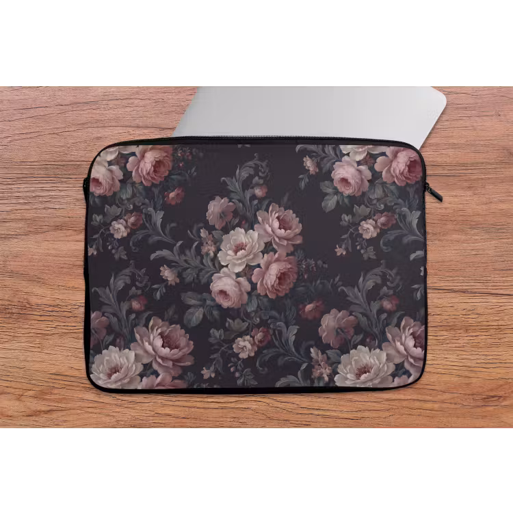 Bloemen - Patroon - Sierlijk - Roze - Donker laptophoes neopreen klein -tafel