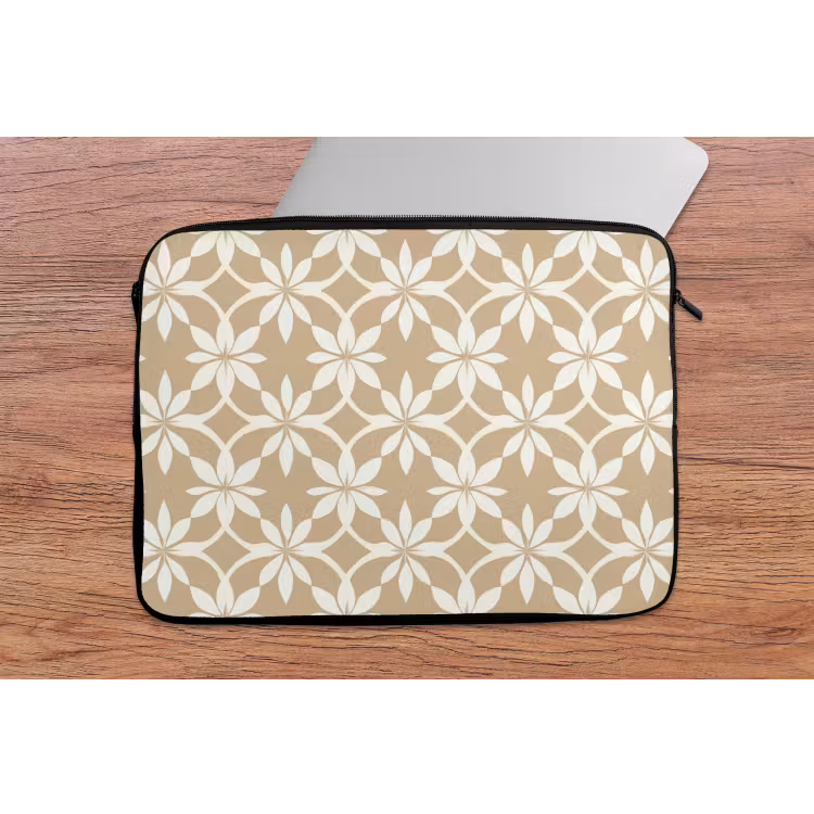 Bloemen - Patroon - Beige laptophoes neopreen klein 279 -tafel