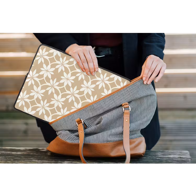 Bloemen - Patroon - Beige laptophoes neopreen klein 279 -tas