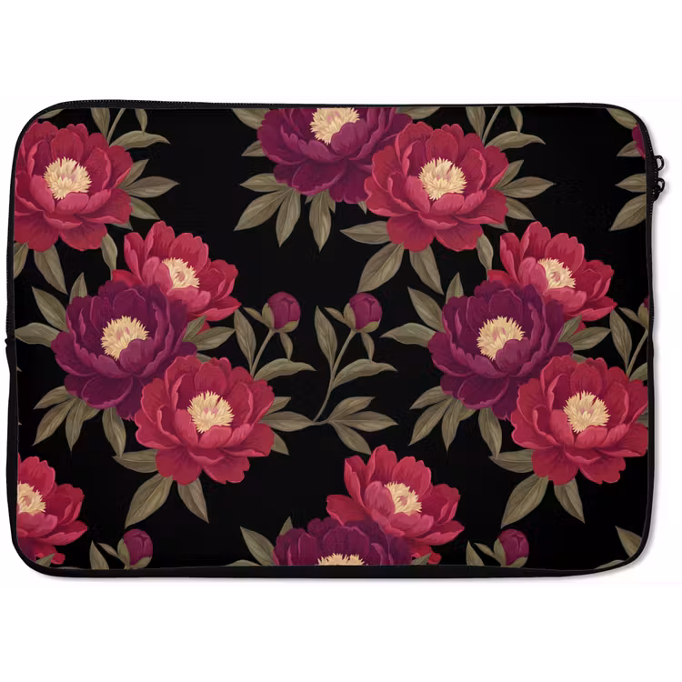 Bloemen - Patroon - Botanisch - Rood - Zwart laptophoes neopreen klein -zkaufland3dotto