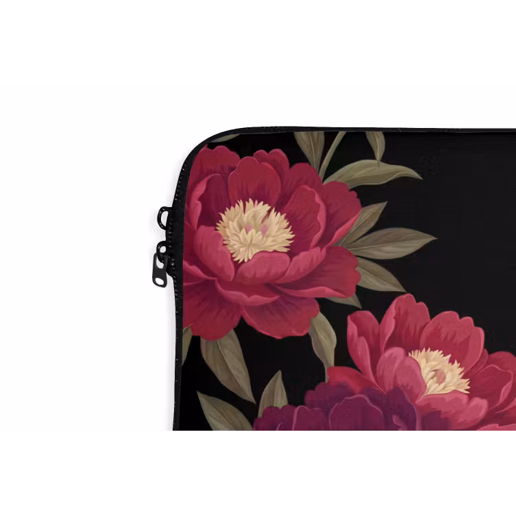 Bloemen - Patroon - Botanisch - Rood - Zwart laptophoes neopreen klein -detail