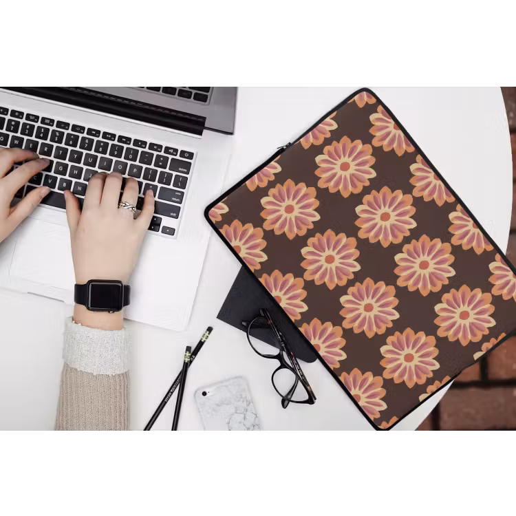 Bloemen - Patroon - Bruin laptophoes neopreen klein 279 -bureau
