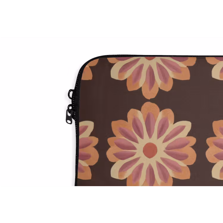 Bloemen - Patroon - Bruin laptophoes neopreen klein 279 -detail