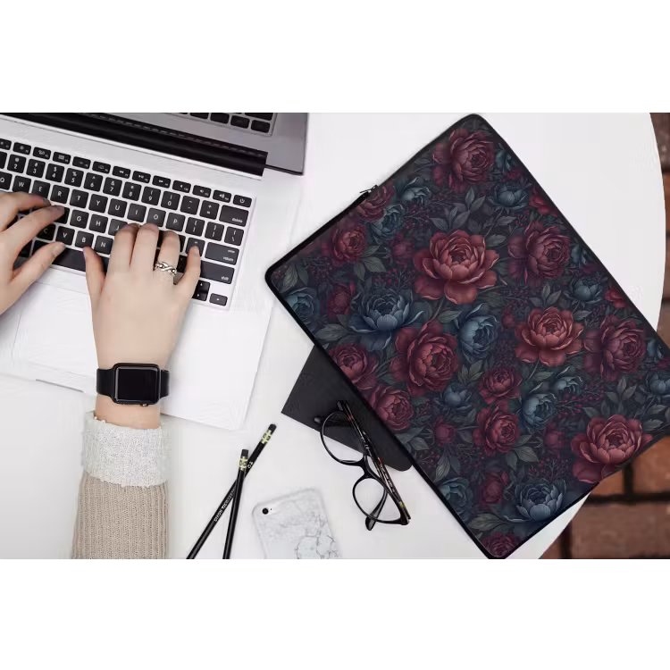 Bloemen - Patroon - Natuur - Klassiek - Donker laptophoes neopreen klein -bureau