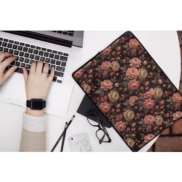 Bloemen - Patroon - Natuur - Vintage - Roze laptophoes neopreen klein -bureau