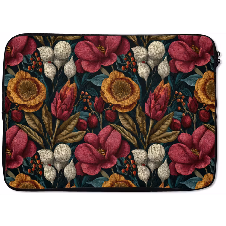 Bloemen - Patroon - Rood - Goud laptophoes neopreen klein 279 -zkaufland3dotto