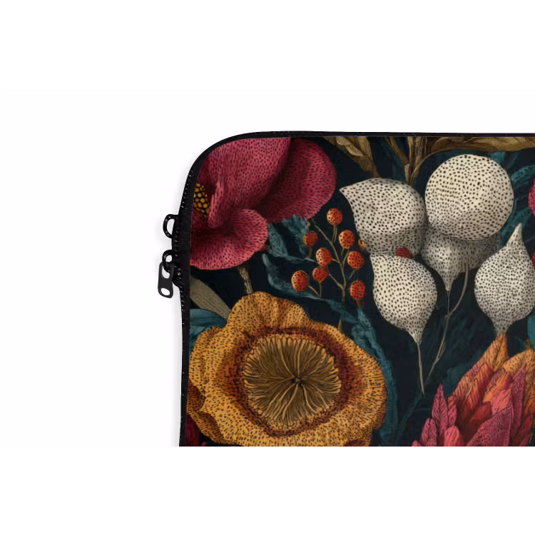 Bloemen - Patroon - Rood - Goud laptophoes neopreen klein 279 -detail