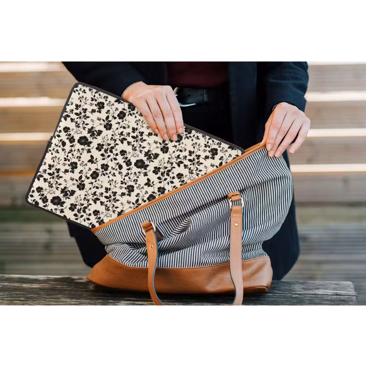 Bloemen - Dessin - Zwart laptophoes neopreen klein 279 -tas