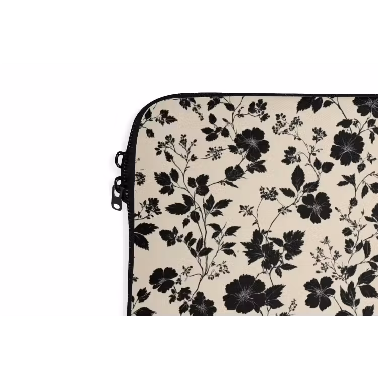Bloemen - Dessin - Zwart laptophoes neopreen klein 279 -detail