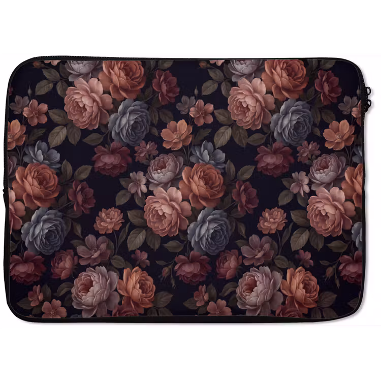 Bloemen - Patroon - Vintage - Donker - Roze laptophoes neopreen klein -zkaufland3dotto
