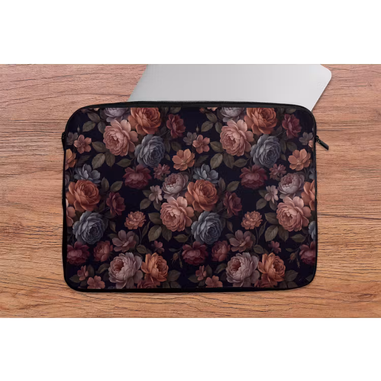 Bloemen - Patroon - Vintage - Donker - Roze laptophoes neopreen klein -tafel