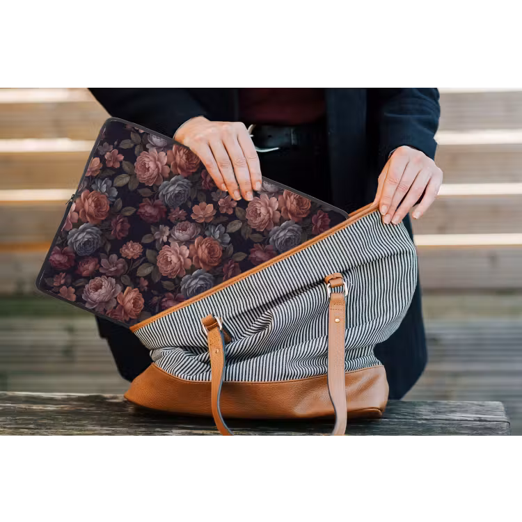 Bloemen - Patroon - Vintage - Donker - Roze laptophoes neopreen klein -tas
