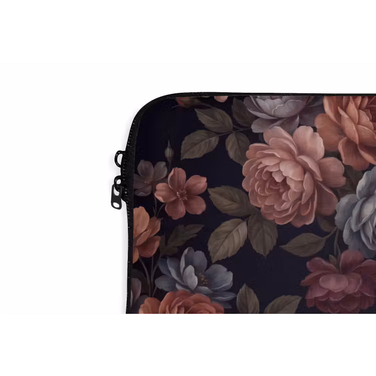 Bloemen - Patroon - Vintage - Donker - Roze laptophoes neopreen klein -detail