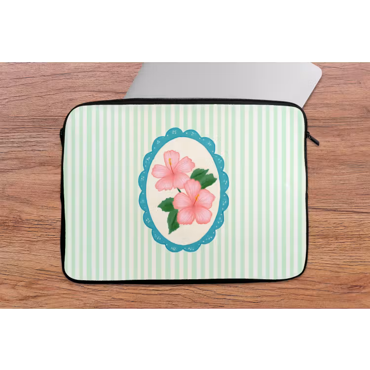 Bloemen - Ovaal - Strepen - Groen laptophoes neopreen klein -tafel