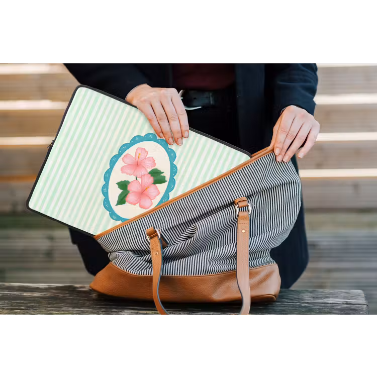 Bloemen - Ovaal - Strepen - Groen laptophoes neopreen klein -tas
