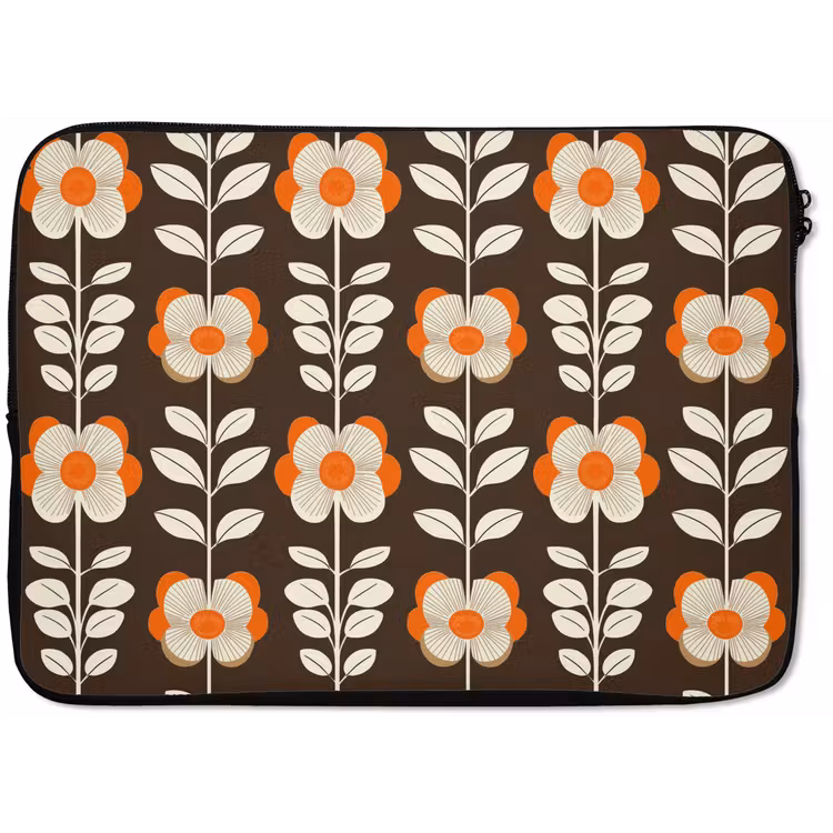 Bloemen - Retro - Bruin laptophoes neopreen klein 279 -zkaufland3dotto