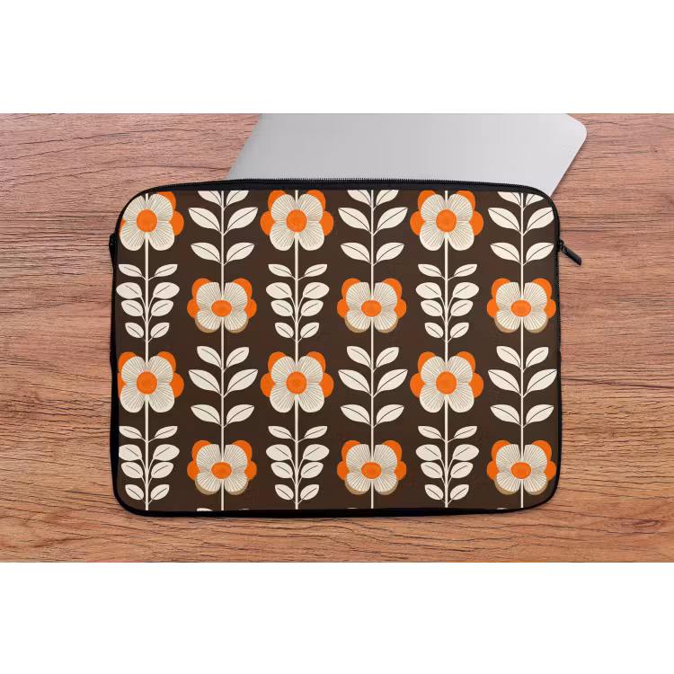 Bloemen - Retro - Bruin laptophoes neopreen klein 279 -tafel